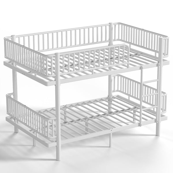 English Elm Queen Over Metal Bunk Bed Convertible Platform Frame with Safety Guardrails Light White W5305S00064