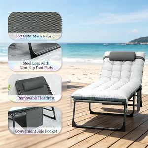 English Elm Adjustable Outdoor Chaise Lounge Set with Mesh Fabric Steel Frame and Removable Cushions Gray T3971P506031