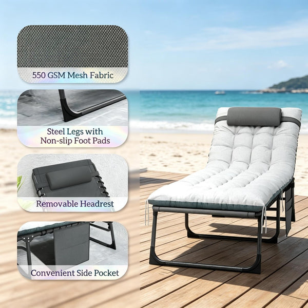 English Elm Adjustable Outdoor Chaise Lounge Set with Mesh Fabric Steel Frame and Removable Cushions Gray T3971P506031