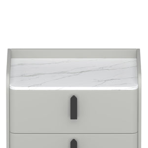 English Elm Nightstands with Marble-Pattern Top and Raised Guard, 2-Drawer Modern Bedside Tables for Storage Elegance Gray 23.4 L x 18.5 W x 9.06 H N733S332142E