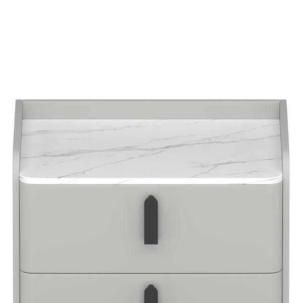 English Elm Nightstands with Marble-Pattern Top and Raised Guard, 2-Drawer Modern Bedside Tables for Storage Elegance Gray 23.4 L x 18.5 W x 9.06 H N733S332142E