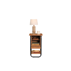 English Elm Side Table with Concealed Storage & Adjustable Shelf, Natural Cherry Engineered Wood, Sturdy Metal Frame B356P354494