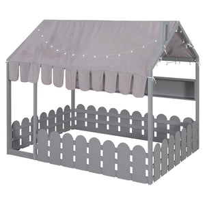 English Elm {slats Are Not Included} Twin Montessori House Floor Bed Kids Tent Lights Shelves Pinewood Frame Gray N708P407963E