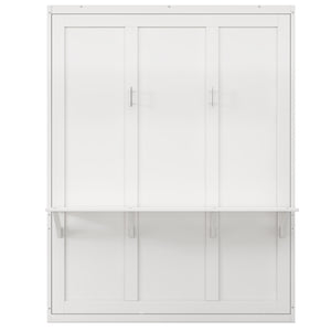 English Elm Full Murphy Bed with Desk & 2 Bookshelves, USB Ports, Adjustable Shelves, 600LB Capacity White BS7013008109C