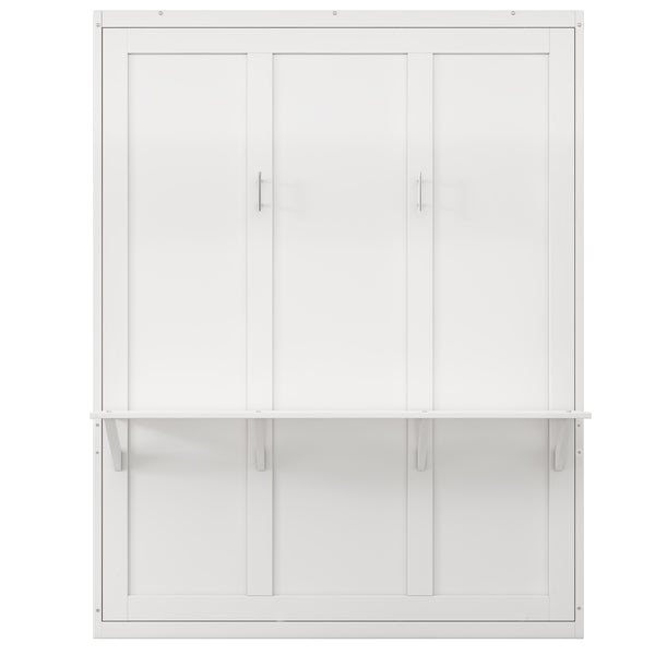 English Elm Full Murphy Bed with Desk & 2 Bookshelves, USB Ports, Adjustable Shelves, 600LB Capacity White BS7013008109C