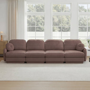English Elm 137"chenille Cloud Sofa Deep Seat Four Seater with Quilted Cushions for Living Room Rose Dust W714S01780