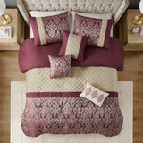 Madison Park Lily Traditional 6 Piece Jacquard Comforter Set with Throw Pillows MP10-8409 Plum