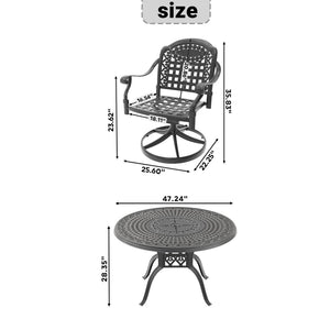 English Elm 7-Piece All-Weather Cast Aluminum Dining Set With 6 Swivel Chairs & Round Table For Outdoor Elegance P2 W1710S00450-GIGA