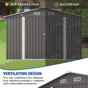 English Elm 10 X 8 Ft Galvanized Steel Outdoor Shed with Lockable Doors and Vented Window W3213S00003