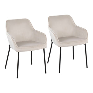 English Elm Contemporary Bucket Chair Set of 2 Cream Velvet Upholstered with Slim Black Metal Legs B202S01334