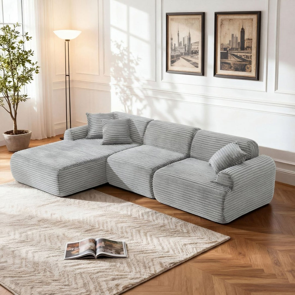 English Elm 105'' Modular Sectional with Woven Upholstery Washable Covers for Living Room W3565S00016