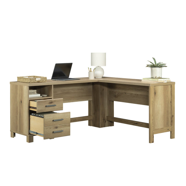 English Elm L-Shaped Desk With Spacious Surface & Integrated Storage - Stylish Brown Finish For Home Office Use B356P367845