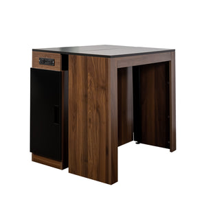 English Elm Modern Extendable Dining Table with Built-In Outlet, USB Ports & Storage, Space-Saving Console to 118" Walnut+black W331S00190