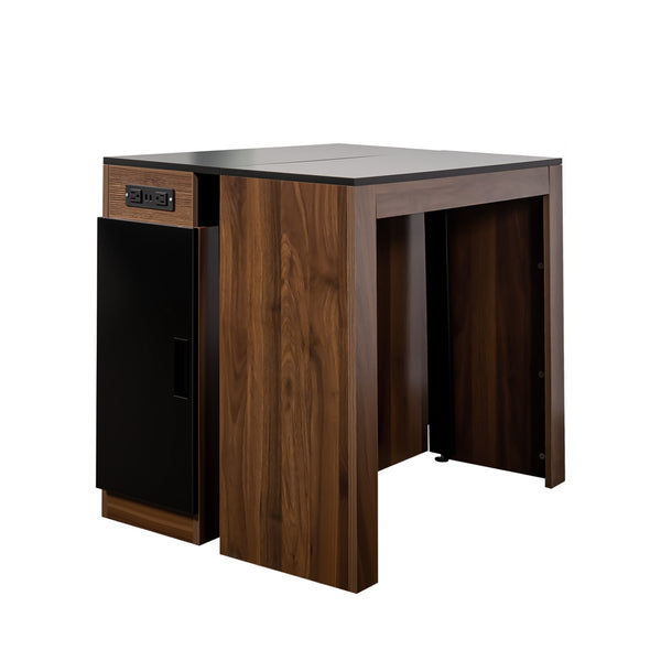 English Elm Modern Extendable Dining Table with Built-In Outlet, USB Ports & Storage, Space-Saving Console to 118" Walnut+black W331S00190