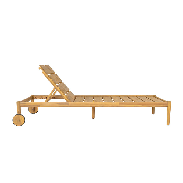 English Elm Christopher Knight Home® - Riviera Acacia Wood Chaise Lounges Set of 2 with Wheels – Beige Light Teak, Polished Edges, Stable Cylindrical Feet for Garden Comfort and Safety N775P287338T