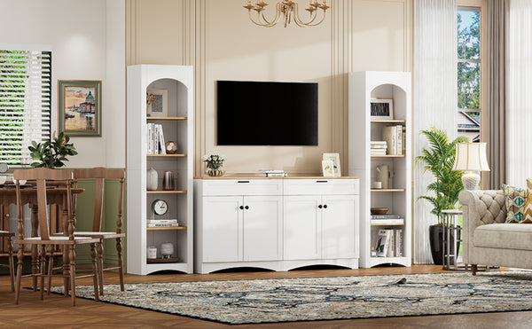 English Elm On-Trend 3-Piece Rustic Farmhouse Tv Stand With Adjustable Shelves & Storage For 70" Tvs, White N721S000045K-GIGA