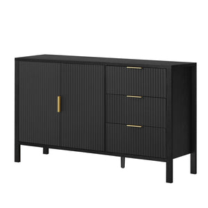 English Elm U-Style Modern Wave-Pattern Sideboard With 3 Drawers & Hooks - Stylish Storage For Any Room N711P345172B-GIGA