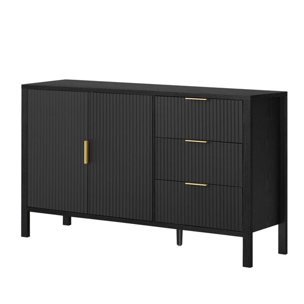 English Elm U-Style Modern Wave-Pattern Sideboard With 3 Drawers & Hooks - Stylish Storage For Any Room N711P345172B-GIGA