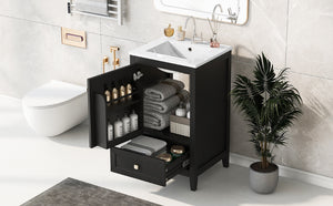 English Elm 20" Modern Bathroom Vanity With Ceramic Sink, Soft-Close Door, Drawer & Storage Rack In Black Finish N725P185452B