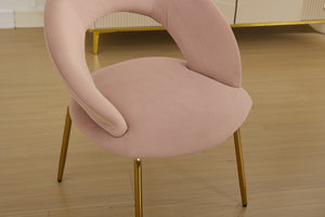English Elm 061-Set Of 1 Pink Velvet Dining Chair With Curved Backrest & Golden Legs For Modern Spaces W527P255478