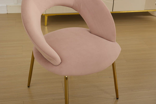 English Elm 061-Set Of 1 Pink Velvet Dining Chair With Curved Backrest & Golden Legs For Modern Spaces W527P255478