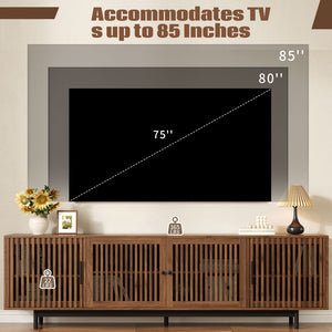 English Elm 78 Inch Walnut Media Console with Slatted Doors Solid Wood Legs and Cable Management N710P374706P