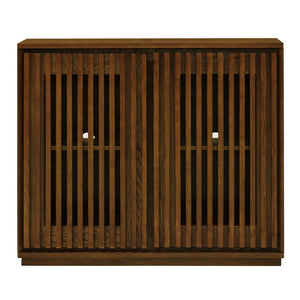 English Elm Mid Fluted Hollowed Sideboard Cabinet with Outlet Holes, Mid Century Storage Buffet for Entryway, Dining Walnut Brown W1801P288510