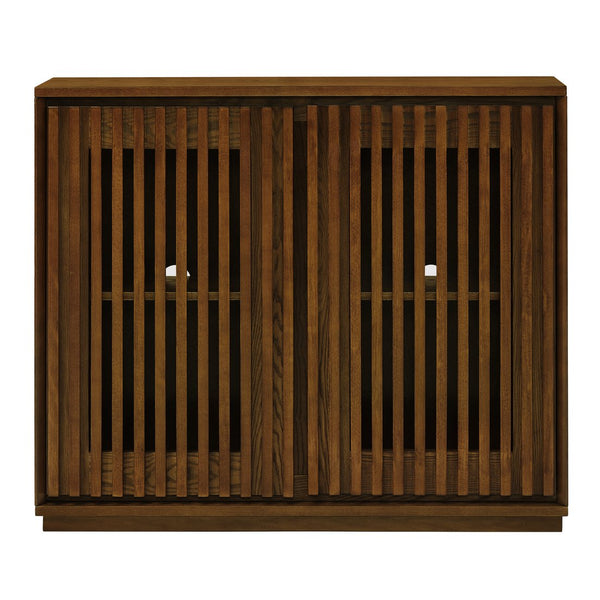English Elm Mid Fluted Hollowed Sideboard Cabinet with Outlet Holes, Mid Century Storage Buffet for Entryway, Dining Walnut Brown W1801P288510