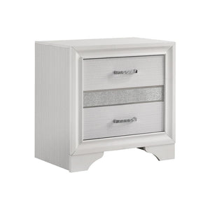 English Elm 2 Drawer MDF Nightstand with Felt-Lined Interiors, Silver Bar Pulls, Rich Wood Finish for Bedrooms White B016P254598