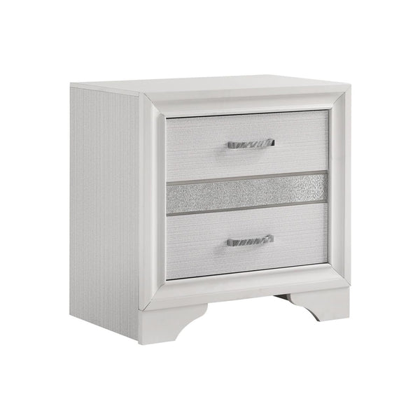 English Elm 2 Drawer MDF Nightstand with Felt-Lined Interiors, Silver Bar Pulls, Rich Wood Finish for Bedrooms White B016P254598