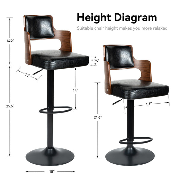 English Elm Swivel Bar Stools Set Of 2 - Adjustable Height, Comfortable Pu Leather Chairs For Kitchen Island T3950P396624-GIGA