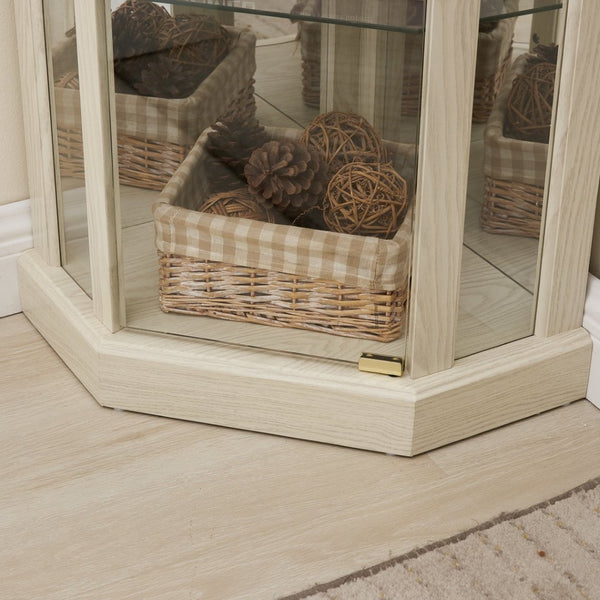 English Elm Corner Lighted Curio Cabinet with Mirrored Back Glass Shelves Classical Living Room Display Antique White W2275P194426
