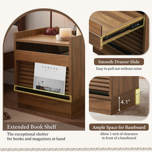 English Elm Christopher Knight Home® - Mid Mid Century Modern Nightstand with USB Charging Station, LED App-Control Lights, 2 Drawers, Sleek Design Brown 22.24 L x 18.7 W x 7.09 H N761P255453Z