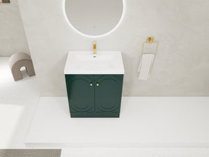 English Elm 30" Modern Freestanding Bathroom Vanity with Resin Sink, Soft-Close Doors, Adjustable Shelf, Durable Plywood Finish Dark Green W999S00272