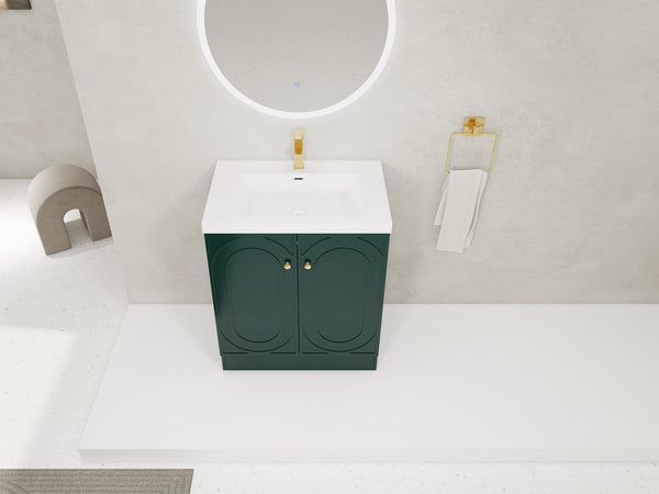 English Elm 30" Modern Freestanding Bathroom Vanity with Resin Sink, Soft-Close Doors, Adjustable Shelf, Durable Plywood Finish Dark Green W999S00272