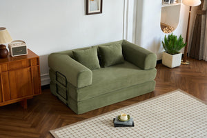 English Elm 59'' Corduroy Convertible Floor Sofa Sleeper with Bolster Pillow for Small Spaces Green W3434P406617