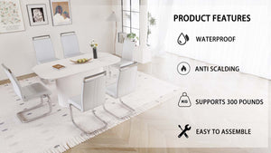 English Elm 63" Cream Mdf Dining Table With 6 Pu Armless Chairs - Modern Elegance For Home & Kitchen Dining W2189S00674