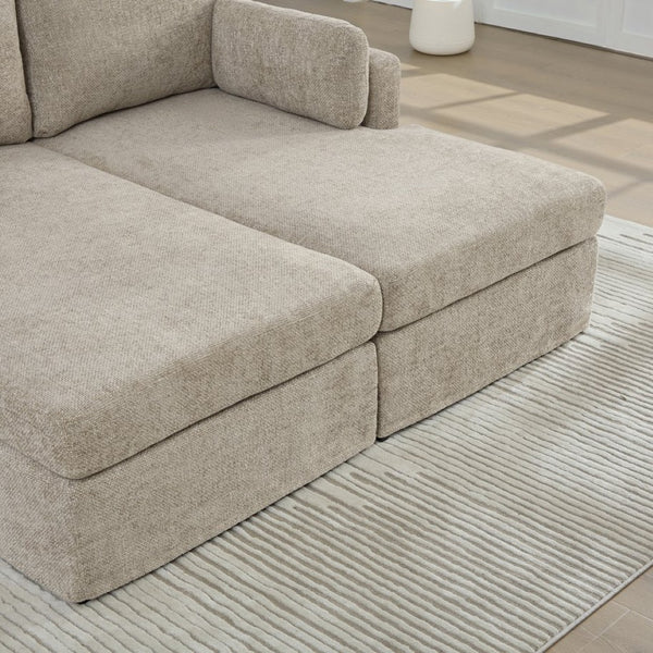 English Elm 63.39" Chenille Convertible Sofa Bed with Pocketed Spring Cushions for Modern Living Spaces Taupe W3189S00031