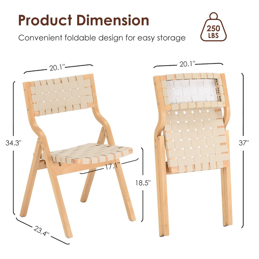English Elm Wood Folding Dining Chairs with Rattan Woven Seat and Webbing Back Set of 2 Beige,Natural T3623P431378