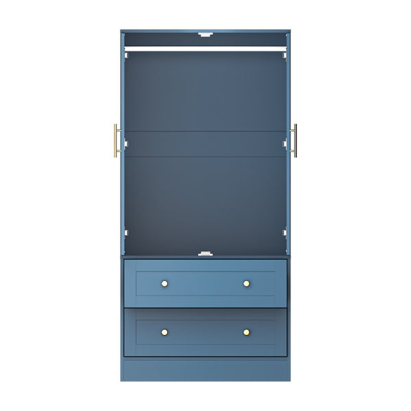 English Elm Shaker Two Door Wardrobe Armoire with Hanging Rod Drawers and Bedroom Storage T3210P477664