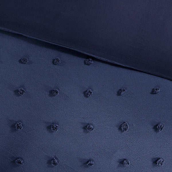 JLA Home Urban Habitat - Cotton Brooklyn Cotton Jacquard Comforter Set with Tufted Chenille Dots, Hypoallergenic OEKO-TEX Certified Navy UH10-2261
