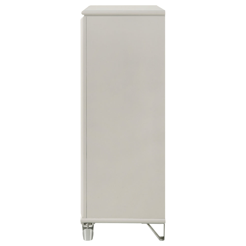 English Elm Gwendolyn Pearl White 5-Drawer Chest of Drawers — Retro Art Deco Diamond Trim, Acrylic Legs & Chrome Accents B062P375503