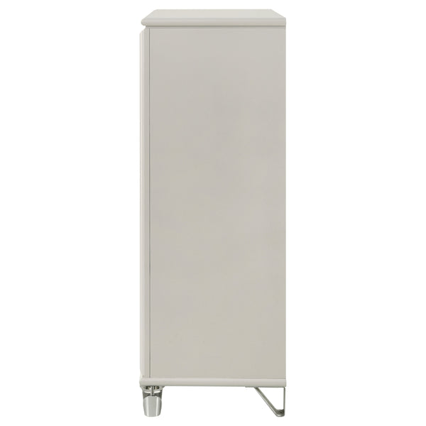 English Elm Gwendolyn Pearl White 5-Drawer Chest of Drawers — Retro Art Deco Diamond Trim, Acrylic Legs & Chrome Accents B062P375503