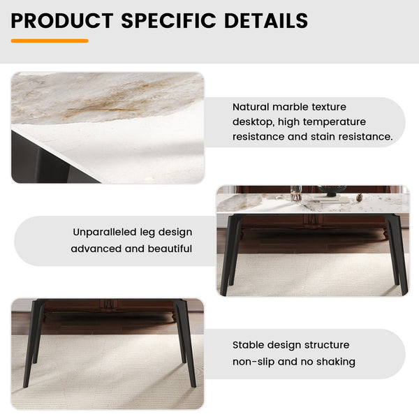 English Elm 62.99" Modern Artificial Stone Dining Table With Black Metal Legs - Stylish, Durable, Seats 6 Comfortably W1535S00514