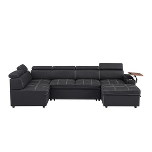 English Elm Black Fabric Sectional Sofa Bed with Storage Ottoman, Pocket Spring Seats, Solid Wood Frame, Modern Durable Design W588S00075