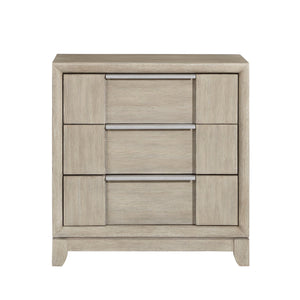 English Elm Light Gray 3-Drawer Nightstand with Charging Port, Modern Ash Veneer Bedside Table, Pewter Hardware, 28"x17.5"x29" B011P363262