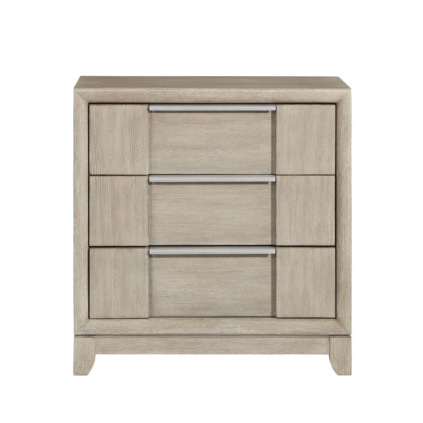 English Elm Light Gray 3-Drawer Nightstand with Charging Port, Modern Ash Veneer Bedside Table, Pewter Hardware, 28"x17.5"x29" B011P363262