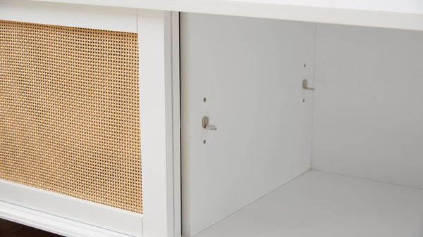 English Elm Clothes Hall Tree Storage Bench with Adjustable Shelves, Sliding Doors, Solid Poplar Feet & Shoe Bench White W2275P210040