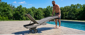 English Elm K&k Outdoor Wicker Reclining Chaise Set 2 Piece with Pull Out Tray Rolling Wheels Grey N707P395515E