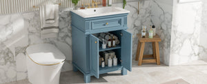 English Elm 24'' Carved Farmhouse Bathroom Vanity with Ceramic Sink Soft Close Storage Cabinet Indigo Blue N710P446530M
